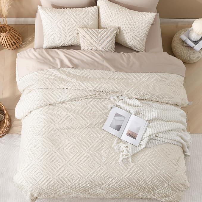 Andency Oversized King Comforter 120''x120'', 3 Pieces Beige Super King Boho - Image 7