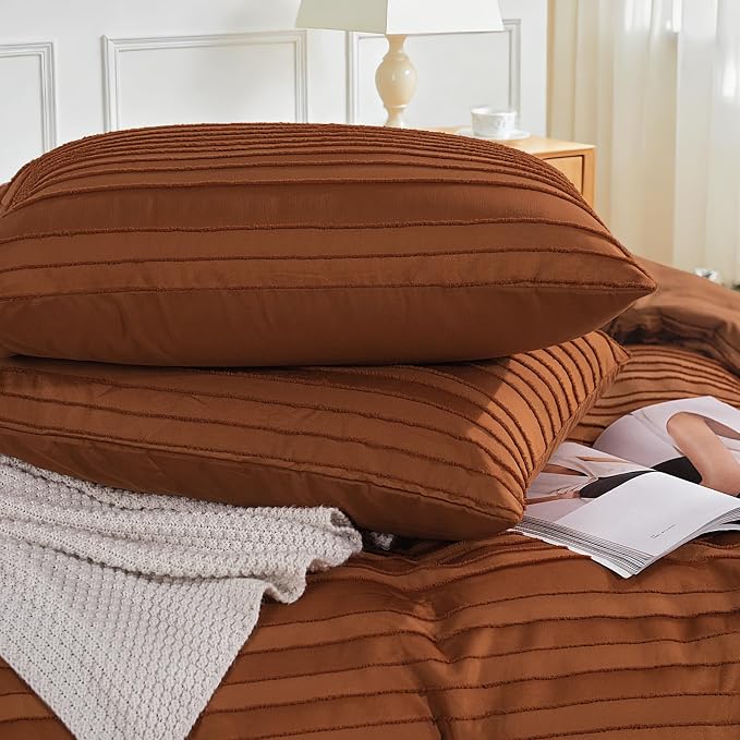 NEXHOME PRO Duvet Cover, Brunt Orange 3 Pieces Boho Tufted Duvet Cover Set - Image 7