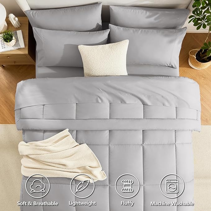 CozyLux Oversized King Comforter Sets French Grey, 7 Pieces Bed in a Bag - Image 2