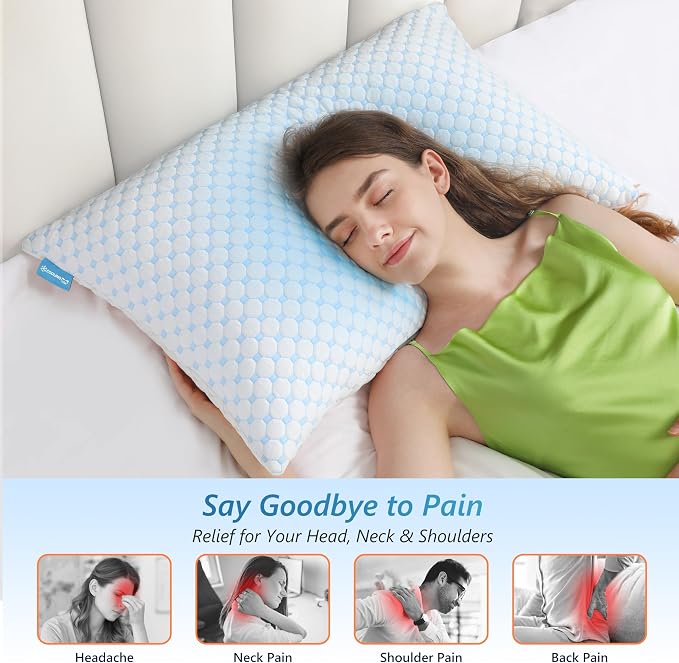 UYWO Cooling Firm Bed Pillows Set of 2, Shredded Memory Foam Pillows - Image 3