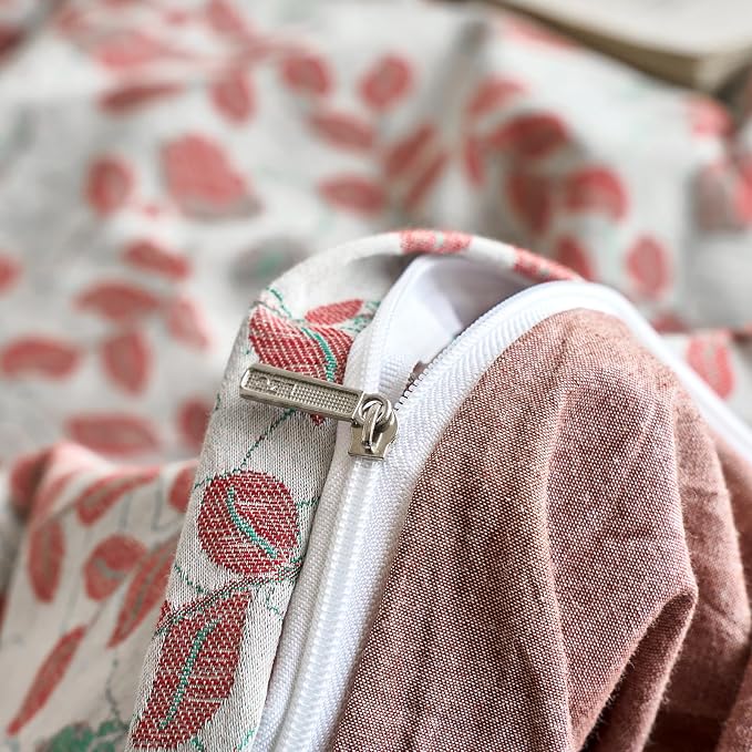 mixinni 100% Washed Cotton Duvet Cover Set, Reversible Vintage Floral Jacquard - Image 8