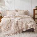 JOLLYVOGUE Beige Twin Size Comforter Set, 2 Pieces Seersucker Lightweight by JOLLYVOGUE