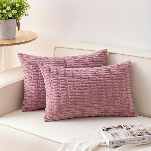 Aegero Pack of 2 Corduroy Decorative Throw Pillow Covers 12x20 Inch Soft by Unknown