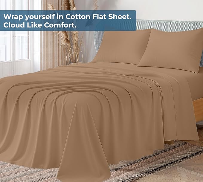 Royale Linens 100% Organic Cotton Queen Flat Sheet Only - Image 2
