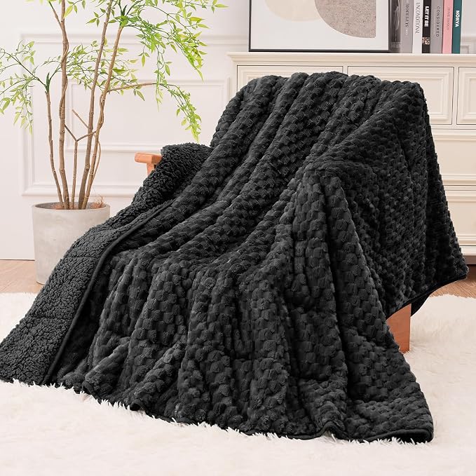 Super Soft Luxury Fleece Sherpa Weighted Blanket 15lbs by EazfyPro