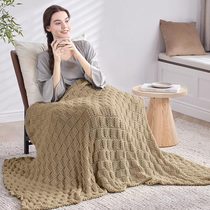 Knitted Weighted Blanket for Adult, No Beads Heavy Blanket 60” x 80'' 17lbs - Image 7