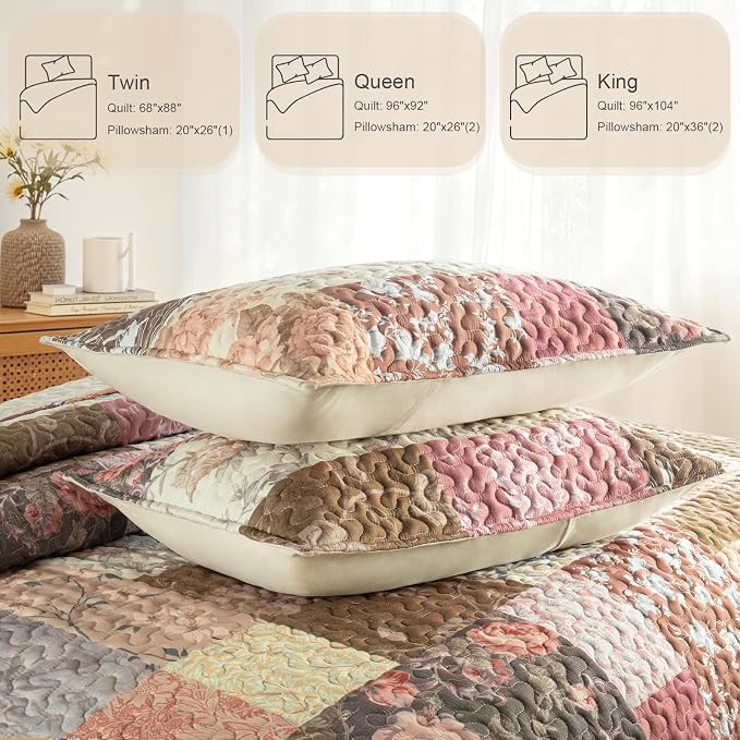 Whale Flotilla Patchwork Quilt King Size, Soft Boho Floral Bedspreads - Image 5