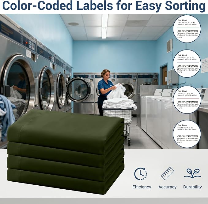 Bulk King Flat Sheets Only, 6 Pack Quick Sort Top Bed Sheet, Color-Coded Label - Image 4
