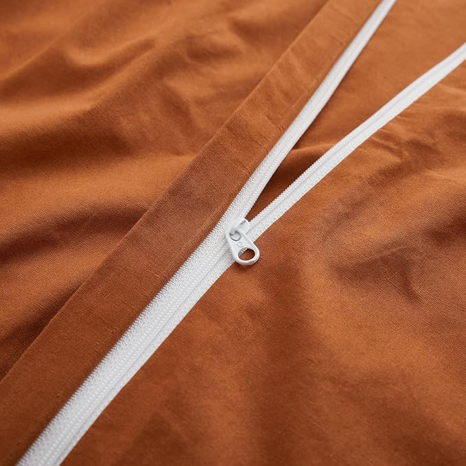 LOVQUE Burnt Orange Cotton Duvet Cover Queen Size, Linen Like Natural Bedding - Image 4
