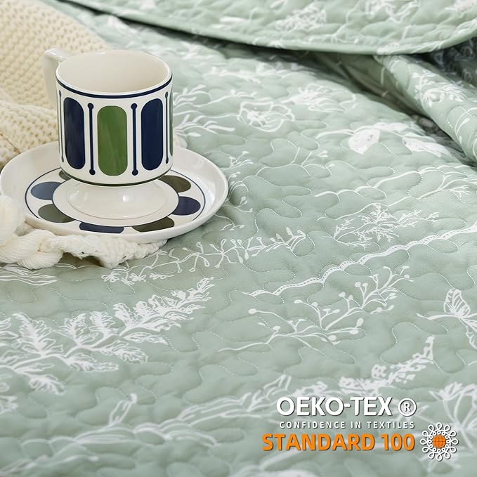 JANZAA Quilt King Size Sage Green Quilt Bed Spread Boho Quilt - Image 2