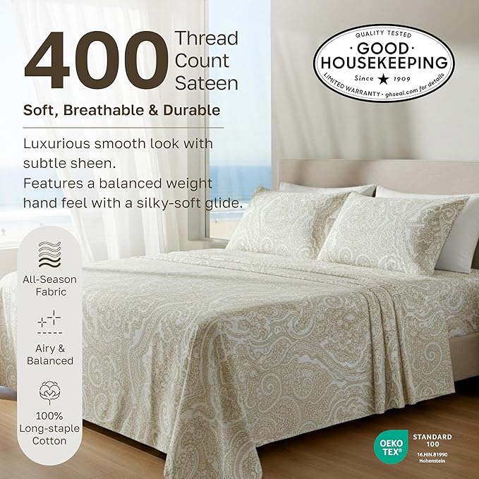California Design Den Soft 100% Cotton Sheets Cal King Size Set, 400 TC Good - Image 3