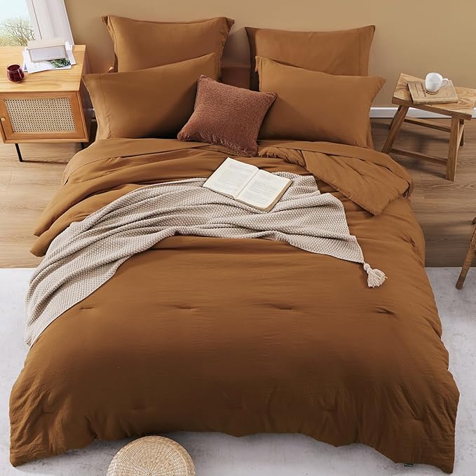 WRENSONGE Terracotta King Comforter Set, 7 Pieces Soft Microfiber King Size - Image 3