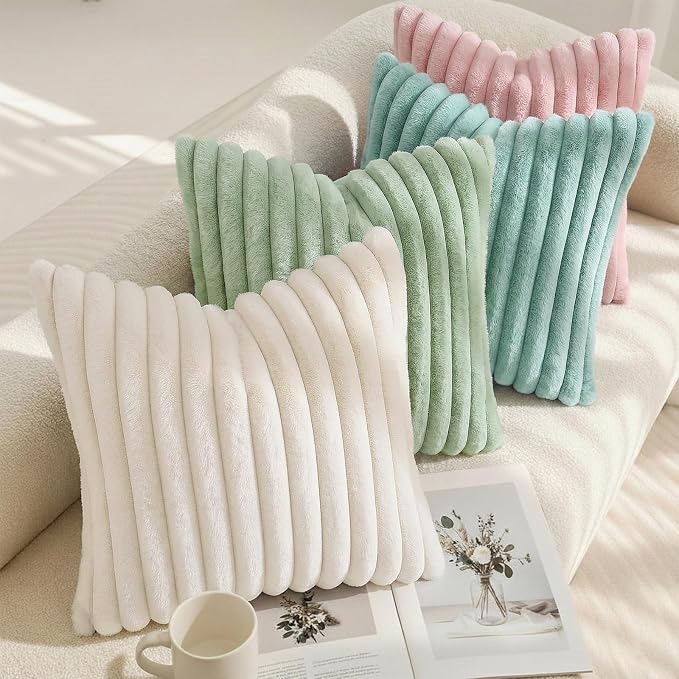 decorUhome Summer Cozy Faux Fur Throw Pillow Covers 16x16 Set of 2 Decorative - Image 6