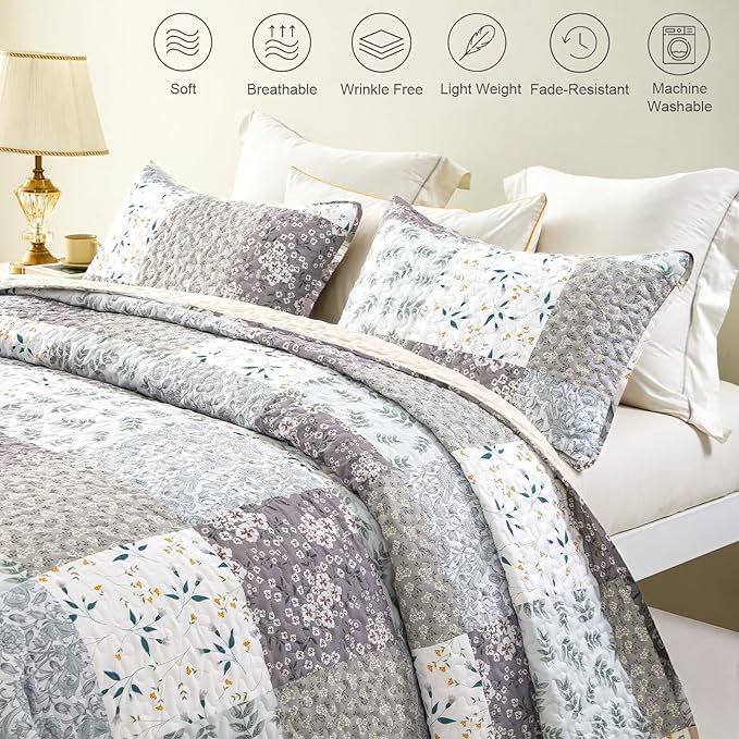 Whale Flotilla Patchwork Quilt Twin Size, Extra Soft Boho Floral Bedspreads - Image 4
