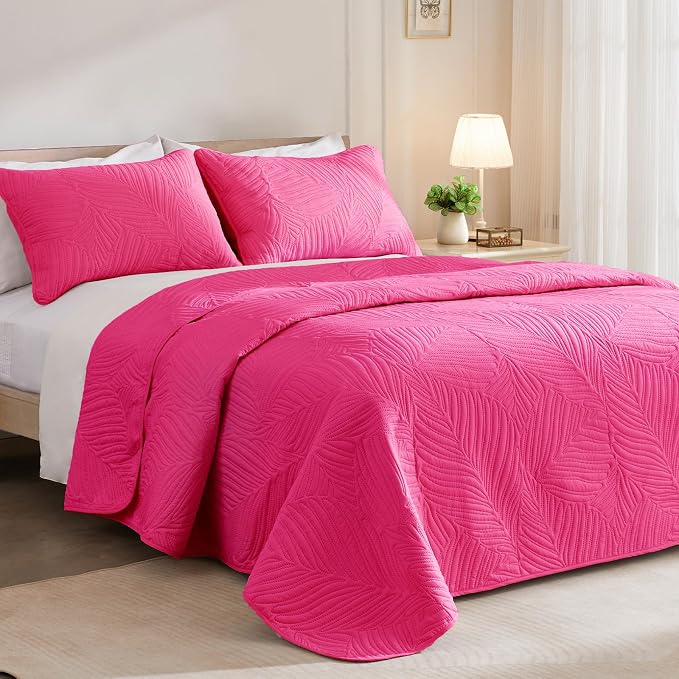 Exclusivo Mezcla Twin Quilt Bedding Set, Lightweight Hot Pink Quilts Twin Size - Image 2