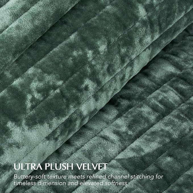 EVERGRACE Velvet Quilt Set Queen Size, Luxurious Soft Striped Channel Bedding - Image 4