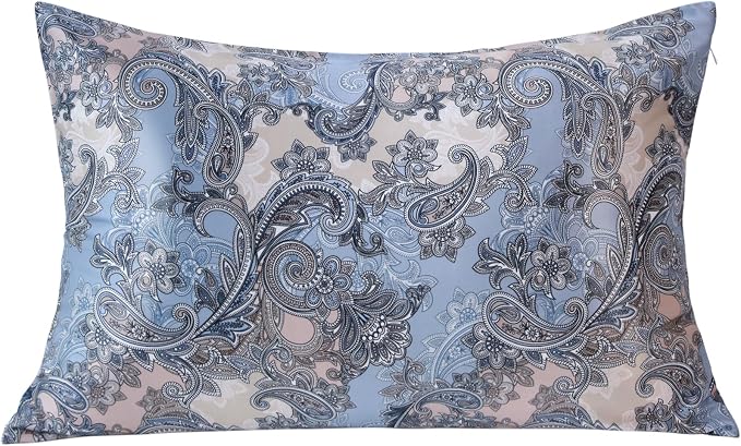 MANSPHIL Blue Grey Paisley 100% Silk Pillowcase Floral Queen Size, Vintage by MANSPHIL