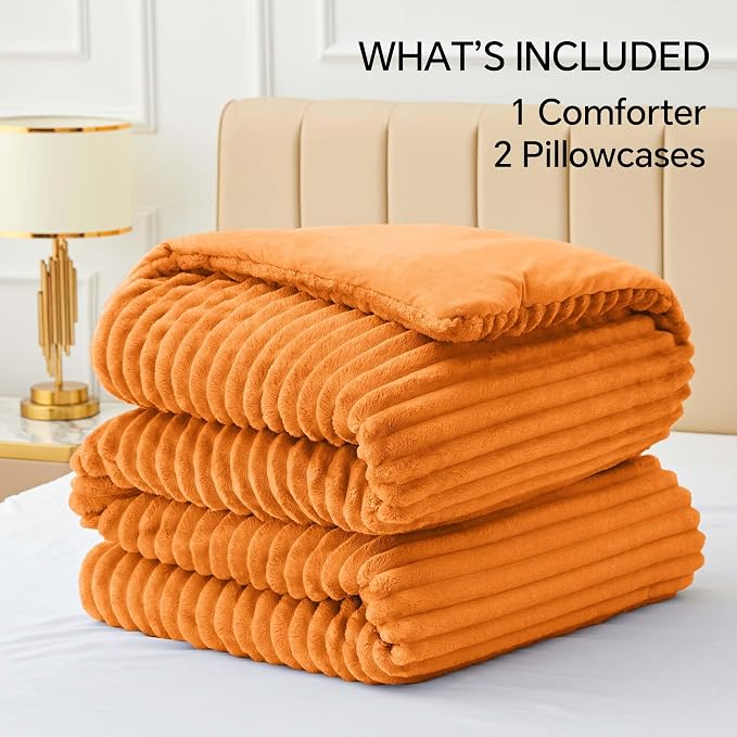 BEDELITE Fleece California King Comforter Set -Super Soft & Warm Fluffy Burnt - Image 6