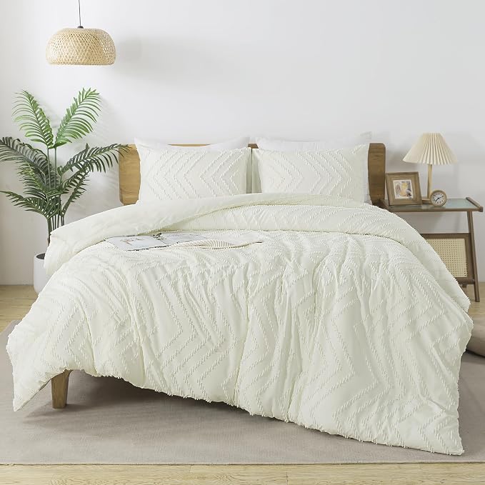 Andency Ivory Comforter Set Full Size, Boho Soft Warm Tufted Bedding Comforter by Andency