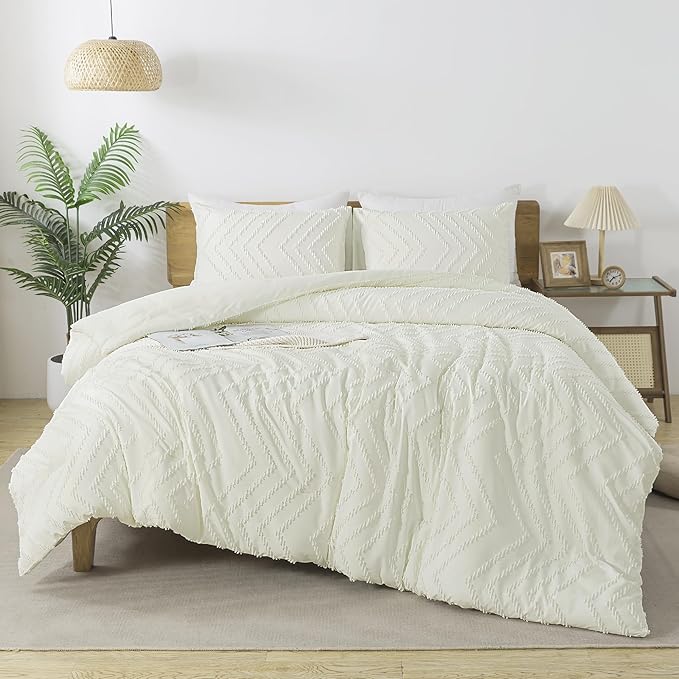 Andency Ivory Oversized Super King Comforter Set, Boho Soft Warm Tufted Neutral by Andency