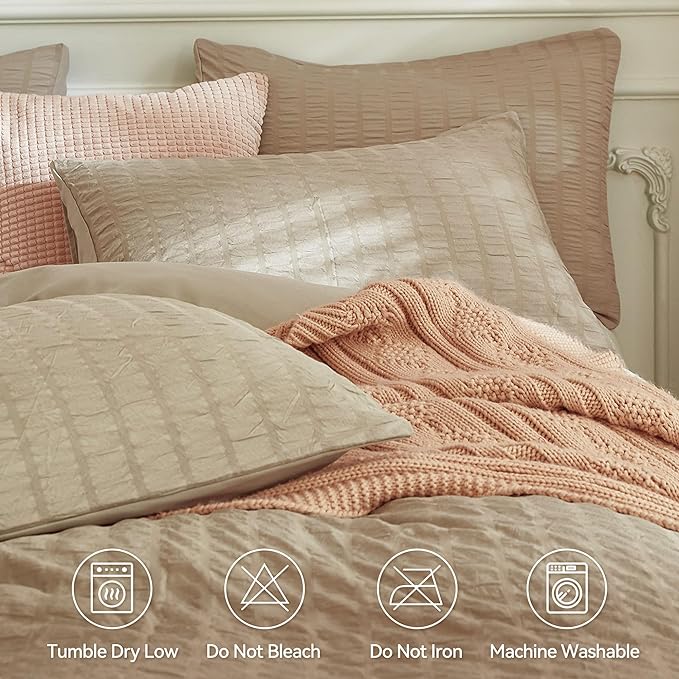 JELLYMONI Khaki Duvet Cover King Size, Soft Breathable Seersucker Duvet Cover - Image 4