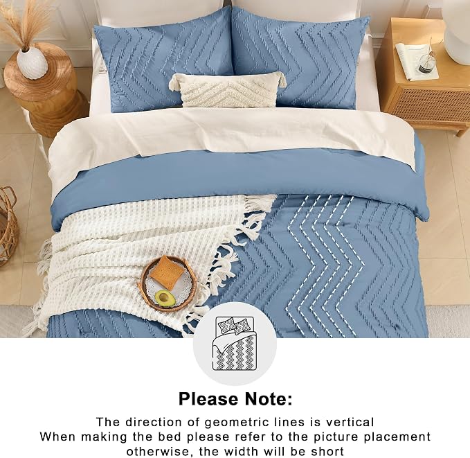 Andency Greyish Blue Comforter Set Queen Size, Boho Soft Warm Tufted Bedding - Image 5