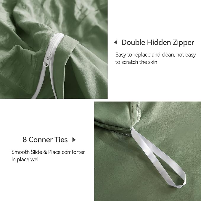 JELLYMONI Dark Green Duvet Cover Twin Size, Soft Breathable Seersucker Duvet - Image 5