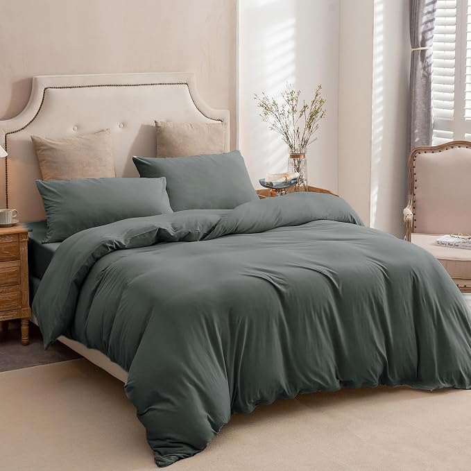 PURE ERA Jersey Knit Duvet Cover Set 100% T-Shirt Cotton Super Soft Comfy 3pc - Image 4