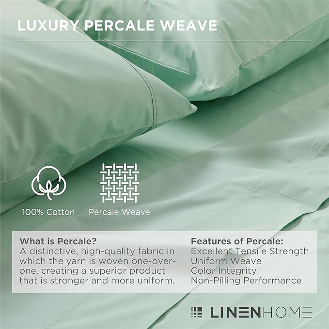 Linen Home 100% Cotton Percale 1 Flat Sheet, Twin Size - Image 2
