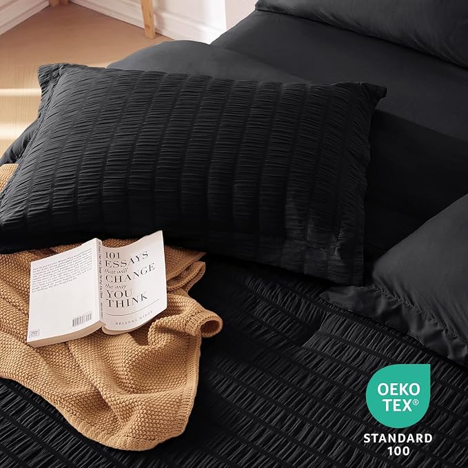 MUXHOMO 7 Pieces Queen Comforter Set, Seersucker Bed in a Bag Queen Size - Image 9