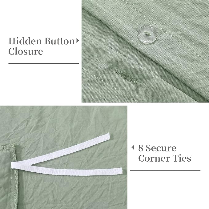 Sage Green Ruffled Duvet Cover Twin, Sage Green, 68x90 in - Image 4