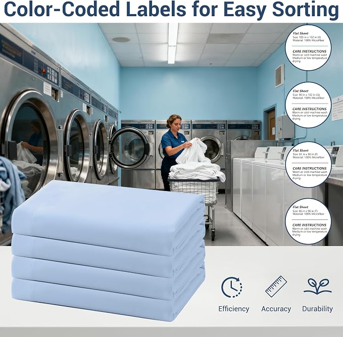 Bulk Full Flat Sheets Only, 6 Pack Quick Sort Top Bed Sheet, Color-Coded Label - Image 4