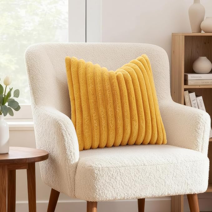 decorUhome Summer Cozy Faux Fur Throw Pillow Covers 26x26 Set of 2 Decorative - Image 4