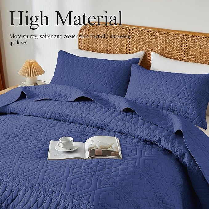 akkialla Twin Size Quilt Bedding Set, Modern Style Geoetric Pattern Coverlet Set - Image 3