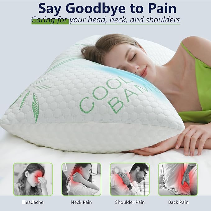 Cooling Pillows, Shredded Memory Foam Pillows Standard Size Set of 2 Adjustable - Image 6
