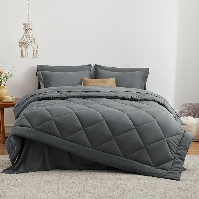 Love's cabin Twin XL Comforter Set Dark Grey, 5 Pieces Twin XL Bed in a Bag - Image 2