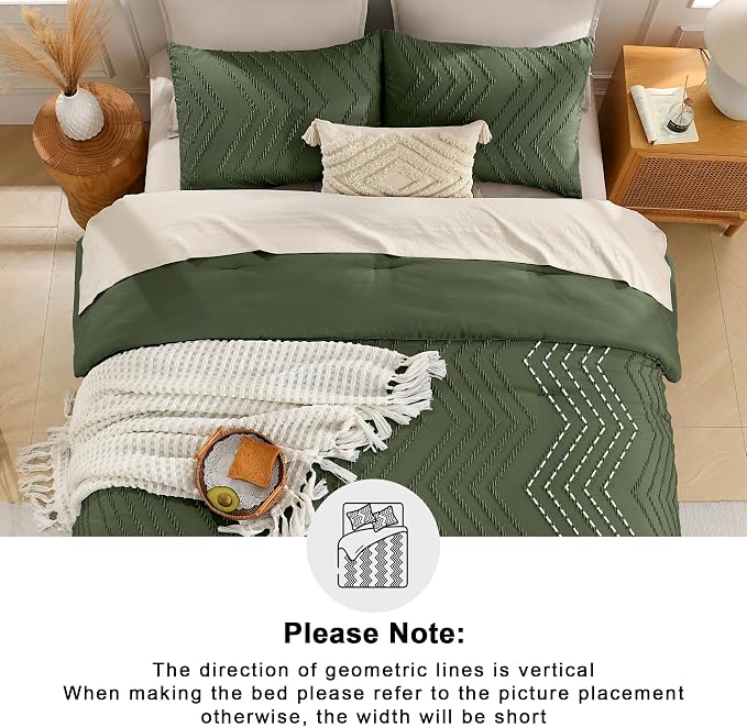 Andency Olive Green Oversized Queen Comforter Set, Boho Soft Warm Bedding - Image 5