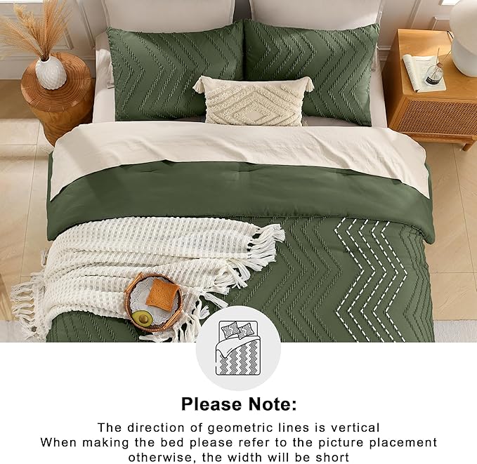 Andency Olive Green Comforter Set Queen Size, Boho Soft Fluffy Warm Lightweight - Image 5
