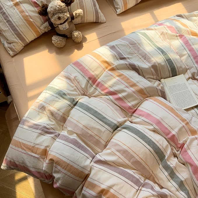 mixinni Vintage Striped Duvet Cover Set King, 3-Piece 100% Washed Cotton - Image 3