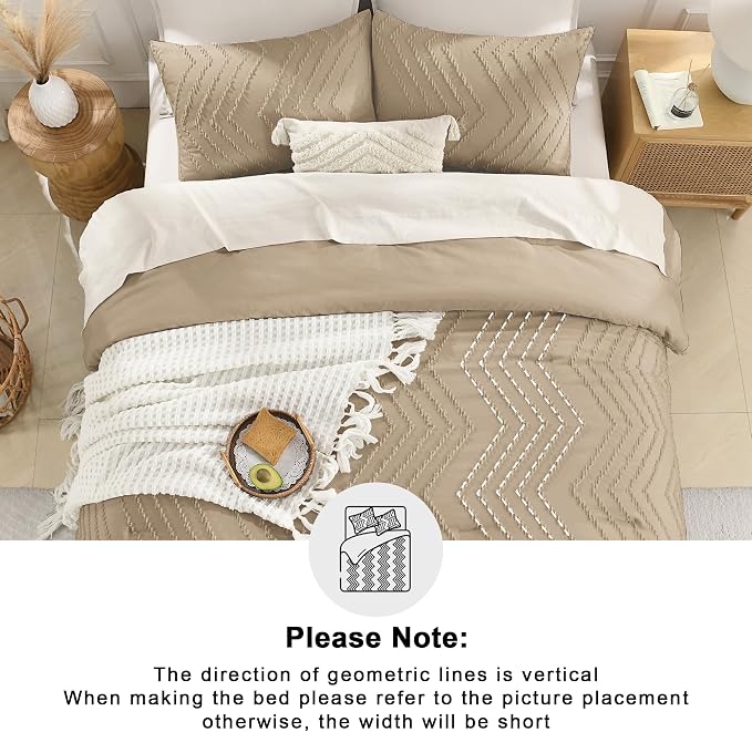 Andency Taupe Comforter Set Full Size, Boho Soft Warm Tufted Bedding Comforter - Image 5