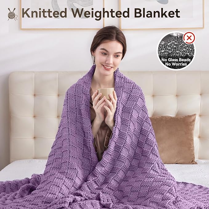 Knitted Weighted Blanket Adult, No Beads Heavy Blanket 50” x 60'' 5lbs - Image 5