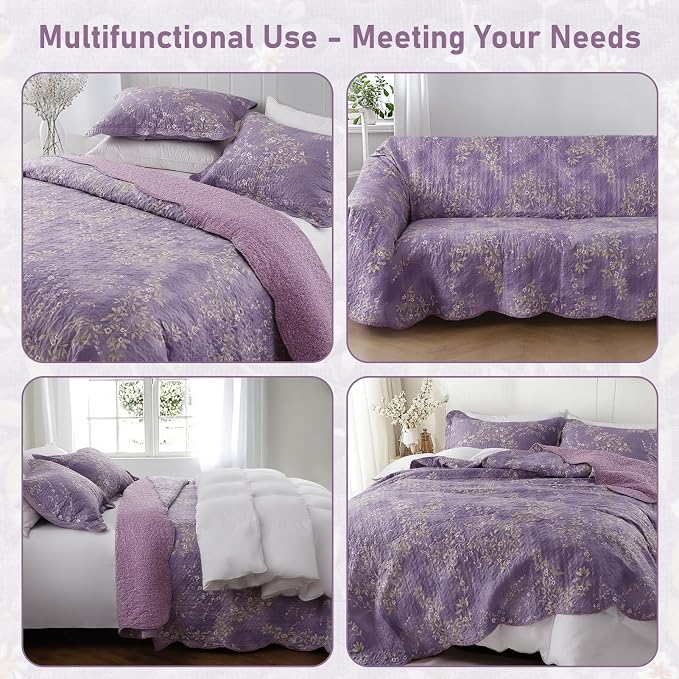 GOONE Twin Quilt Set 68"x86", Lightweight Washed Coverlet, Reversible Spring & - Image 4