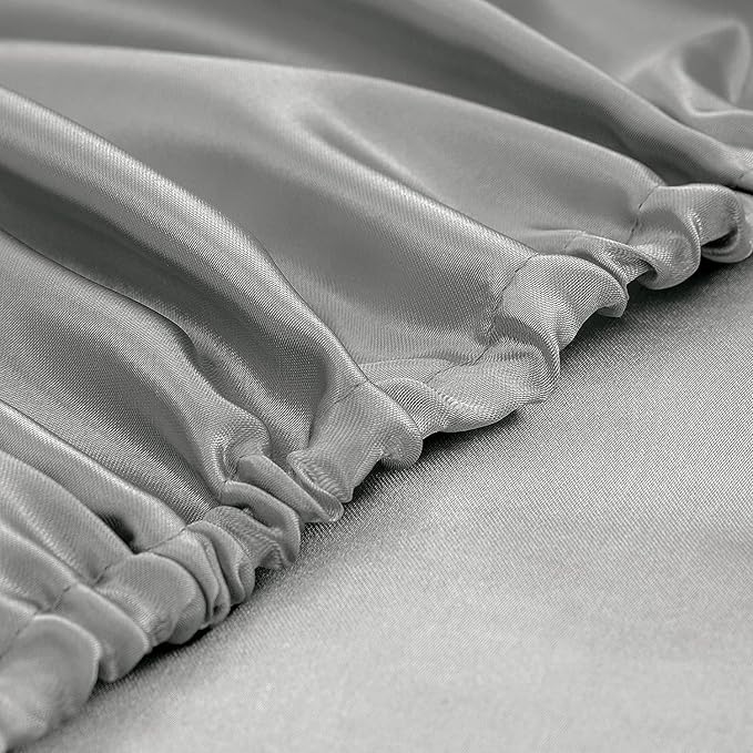 Homiest Light Grey Satin Fitted Sheet Twin XL Size, Deep Pocket, Luxury & Ultra - Image 4