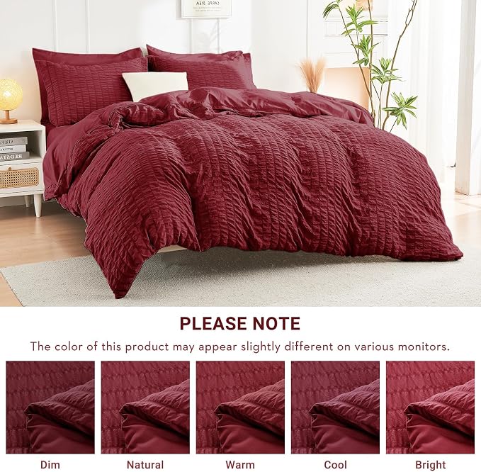 HYMOKEGE Burgundy Full Size Comforter Sets Seersucker 7 Pieces, All Season - Image 6