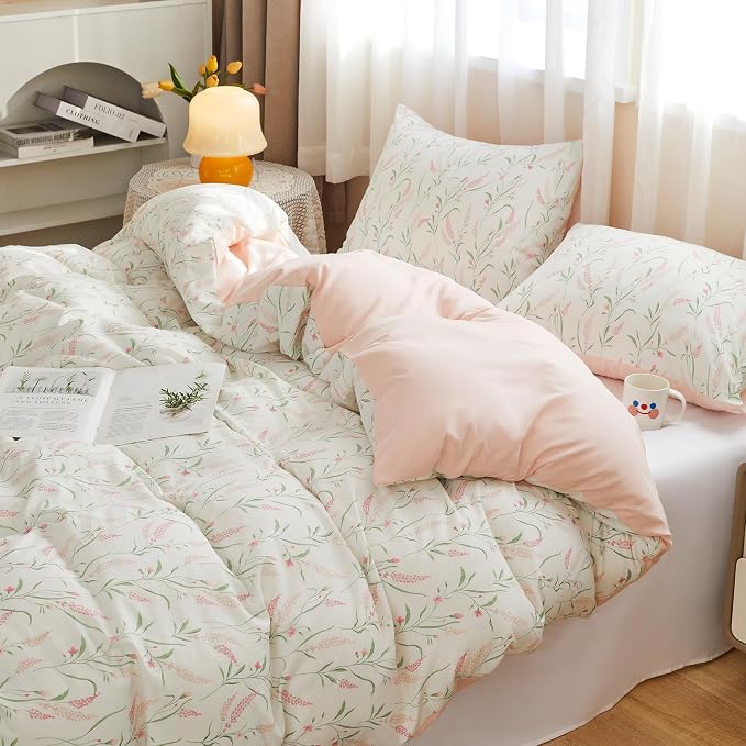 BOLINLIVING Pink Floral Duvet Cover Full Size, Reversible Botanical Spring - Image 4