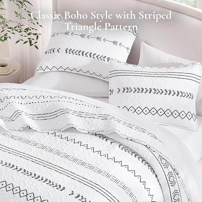 Andency White Twin Quilt Set, 2 Pieces Boho Lightweight Soft Striped Bedspread - Image 4