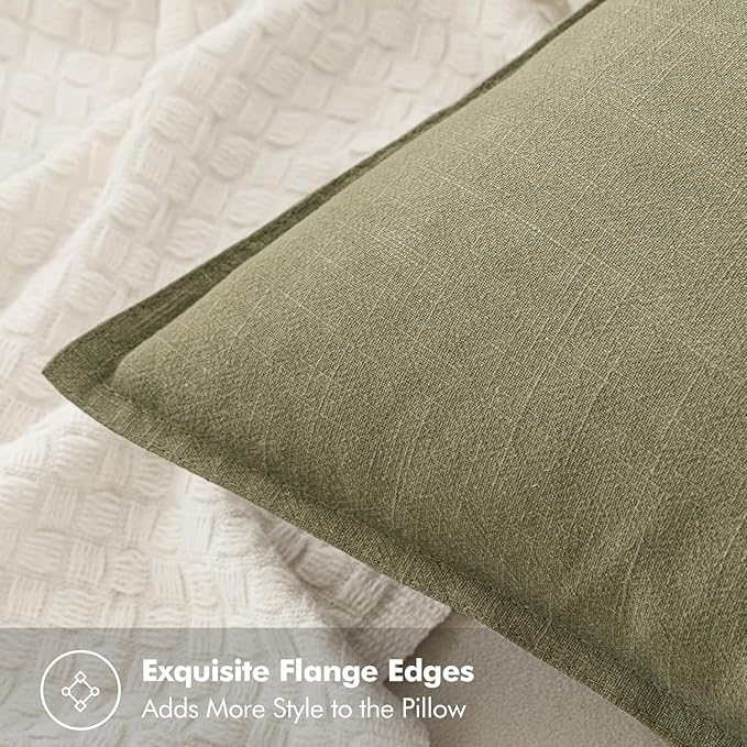 MIULEE Decorative Linen Euro Sham Pillow Covers 24x24 Light Olive Green ​Boho - Image 2