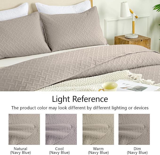 FLYMME Quilts King Size, Lightweight Taupe Bedspreads, Basket Weave Pattern - Image 5