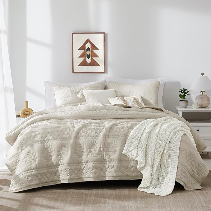 WDCOZY Beige Boho Queen Size Quilt Bedding Set by WDCOZY