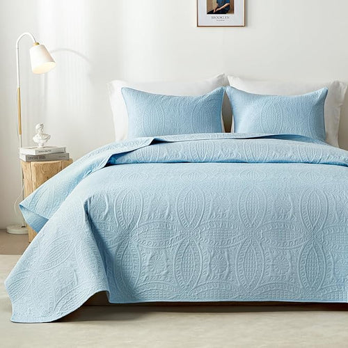 akkialla Queen Quilt Bedding Set, Sky Blue Ultrasonic Full/Queen Quilt Set by akkialla